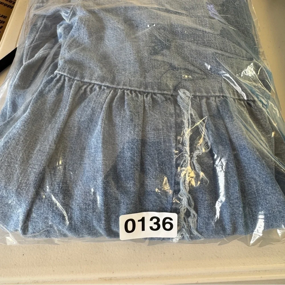 Free People Jean Tunic Dress Blue Beige Button Front Mixed Fabric Size XS - Picture 13 of 16